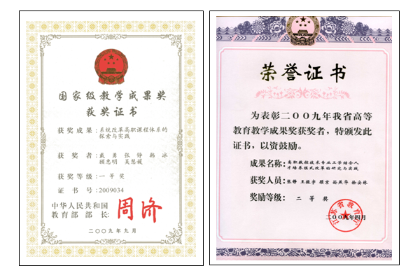 图4：张铮国家、省级教学成果奖证书